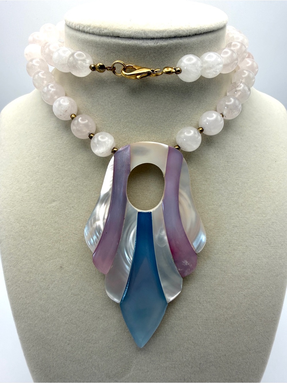 Mother of Pearl Pastel Necklace with Stone Beads 23"